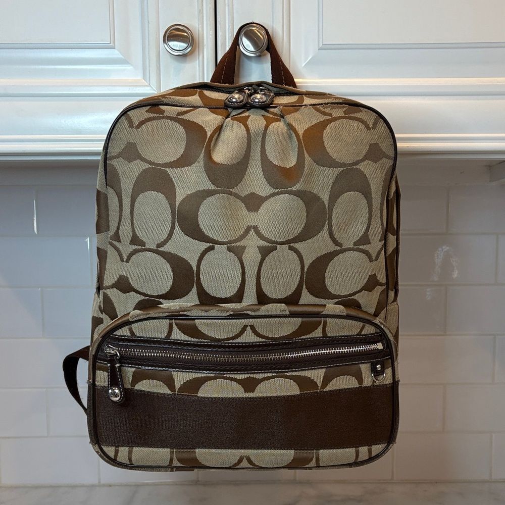 Coach Backpack Purse Vintage Jacquard Signature Logo Stripe Large Backpack - HTF